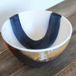 Inside of bowl showing inky/ gestural blue mark