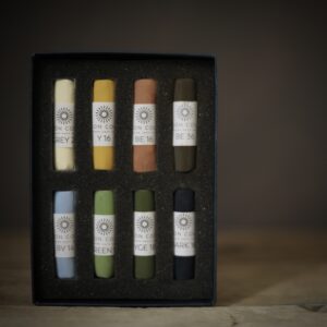 Set of eight soft pastels in earthy tones
