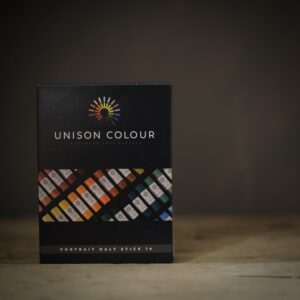 packaging detail showing selection of different coloured artists soft pastels.